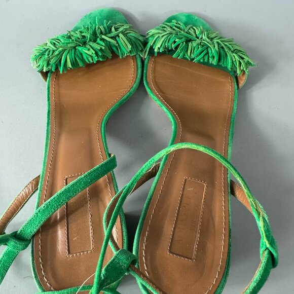 Aquazzura Green Suede Tassel Accents Sandals, Size 41 - Picture 7 of 12